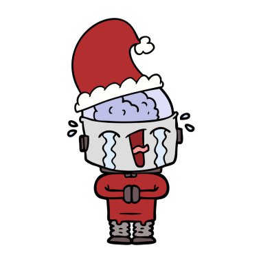 vektör çizim robot ağlıyor çizgi film