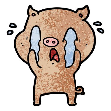 domuz karikatür ağlama vektör çizim