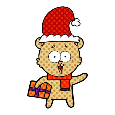 oyuncak ayı Noel hediyesi ile gülüyor