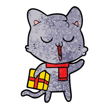 Karikatür kedi hediye ile