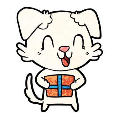 karikatür köpek Noel hediyesi ile gülüyor