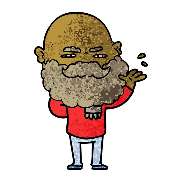 Hombre Desdeñoso Dibujos Animados Con Barba Frunciendo Ceño — Vector de stock