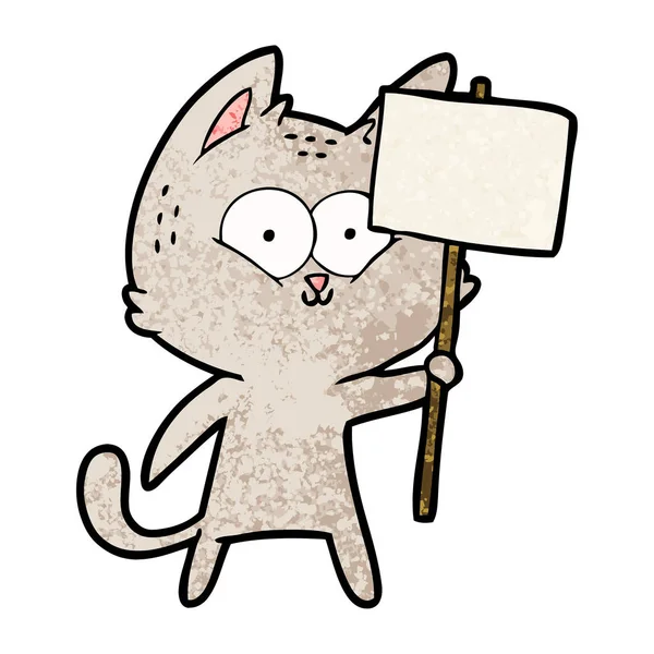 Tecknad Katt Med Plakat — Stock vektor