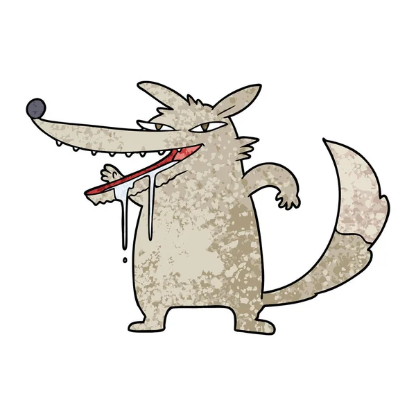 Vectorillustratie Van Hongerige Cartoon Wolf — Stockvector