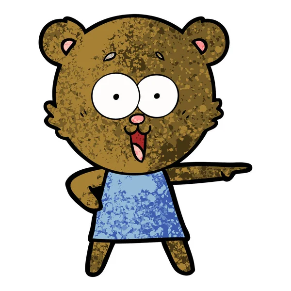 Lachen Aanwijsapparaat Teddy Bear Cartoon — Stockvector