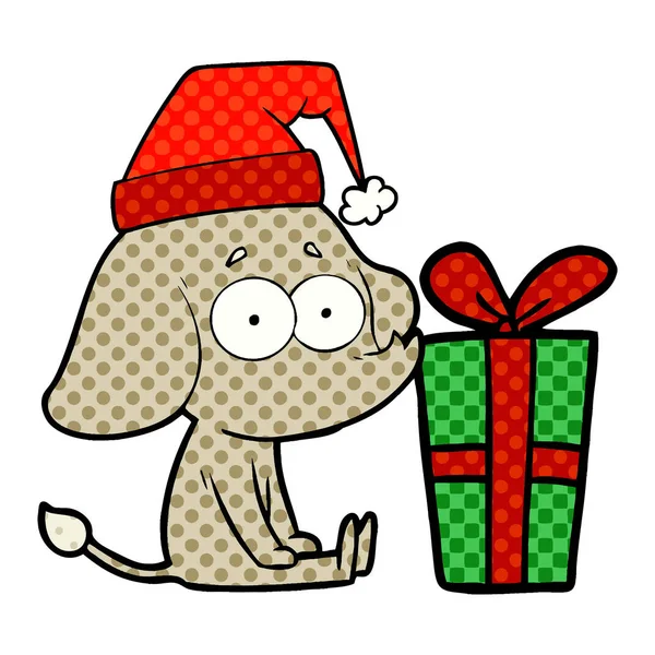 Γελοιογραφία Σίγουροι Ελέφαντας Καθόταν Στο Πάτωμα Χριστουγεννιάτικο Δώρο — Διανυσματικό Αρχείο