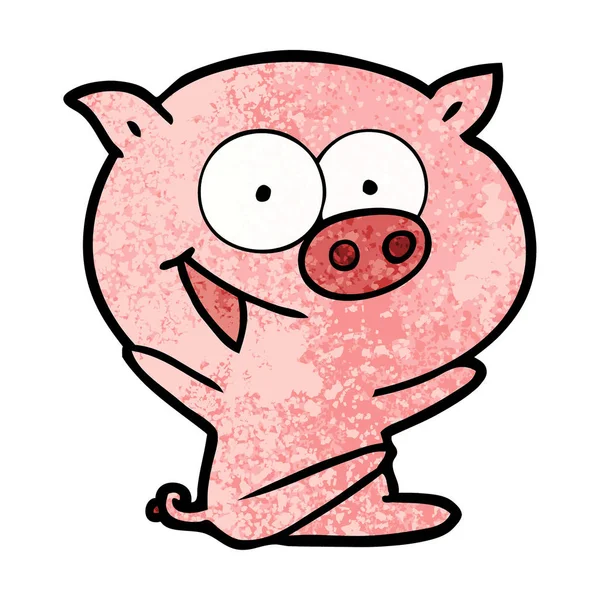 Alegre Sentado Porco Desenhos Animados — Vetor de Stock