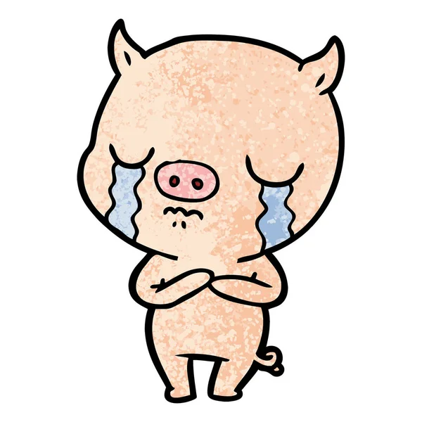 Vector Illustration Cartoon Pig Crying — Stock Vector