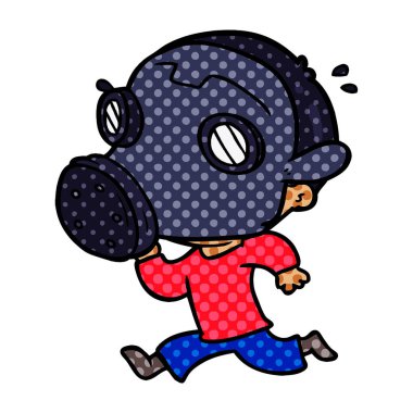 çizgi film adam giyen gaz maskesi