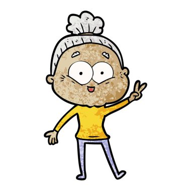 karikatür mutlu yaşlı kadın