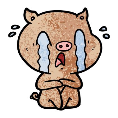 domuz karikatür ağlama vektör çizim