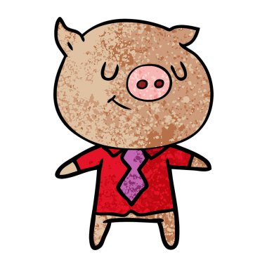 mutlu karikatür akıllı domuz