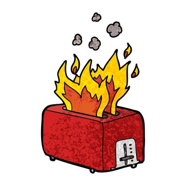 ekmek kızartma makinesi yanan karikatür vektör çizim