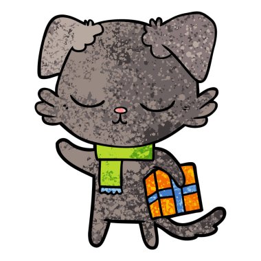 sevimli çizgi köpek Noel hediyesi ile