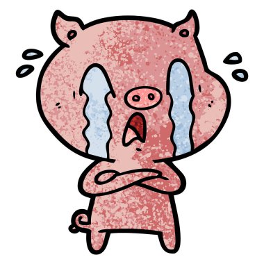 domuz karikatür ağlama vektör çizim