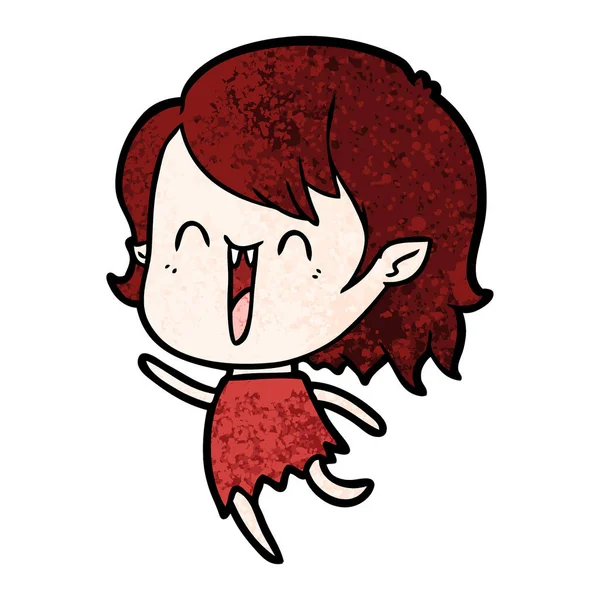 かわいい漫画幸せな吸血鬼の少女 — ストックベクタ