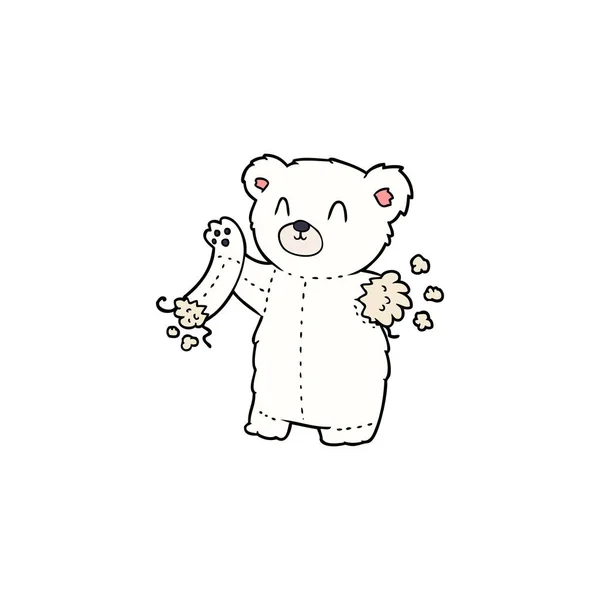 Мультяшный Белый Медведь Тедди Оторванной Рукой — стоковый вектор
