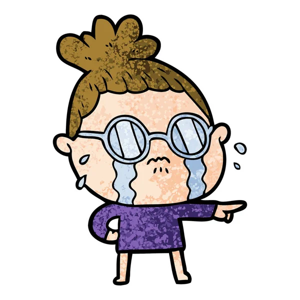 Dibujos Animados Llorando Mujer Usando Gafas — Archivo Imágenes Vectoriales