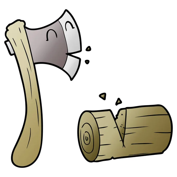 Cartoon Axt Hackt Holz — Stockvektor