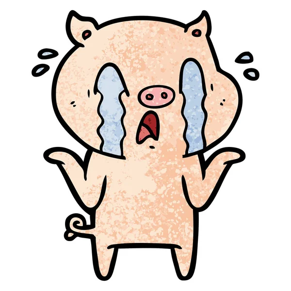 Ilustração Vetorial Desenhos Animados Chorando Porco — Vetor de Stock