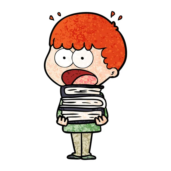Cartoon Chockad Pojke Med Trave Böcker — Stock vektor