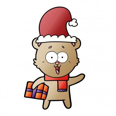 oyuncak ayı Noel hediyesi ile gülüyor