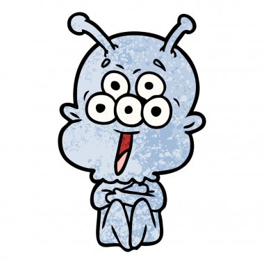 mutlu çizgi film uzaylı vektör çizim