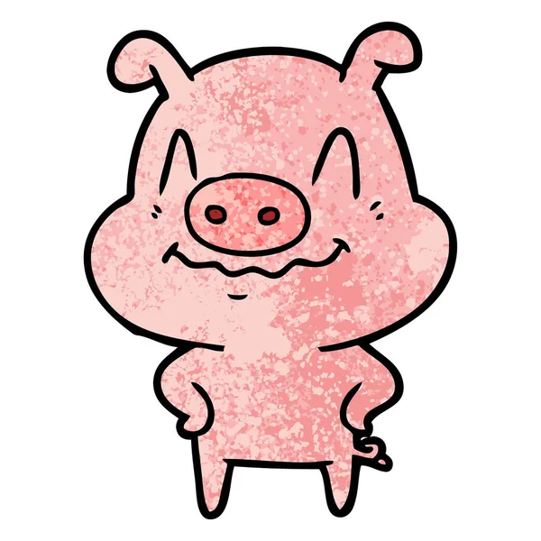 Vektorillustration Des Nervösen Zeichentrickschweins — Stockvektor