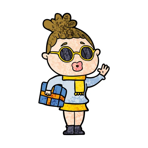 Cartoon Woman Wearing Sunglasses — Stock Vector