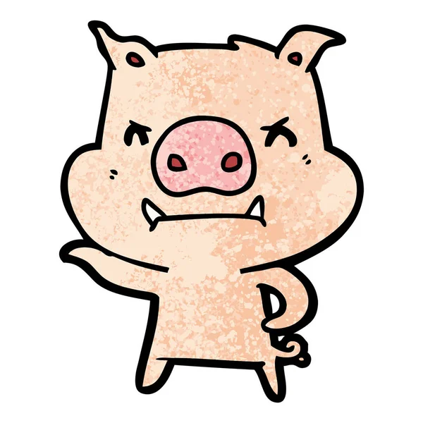 Vector Illustration Angry Cartoon Pig — Stock Vector