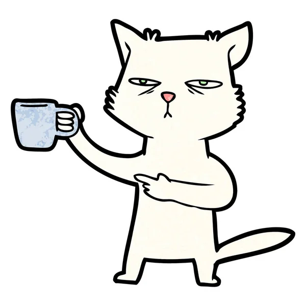 Мультяшная Кошка Нуждается Добавке Кофе — стоковый вектор