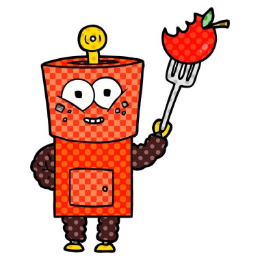 mutlu karikatür robot sallayarak Merhaba