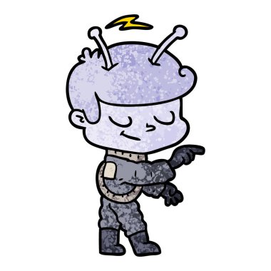 Dostu karikatür uzay adamı işaret