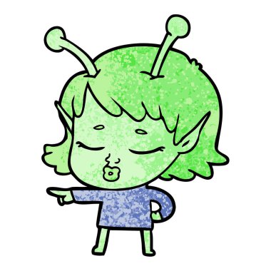 sevimli uzaylı kız çizgi film işaret