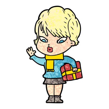 Çizgi filmdeki kadının vektör çizimi