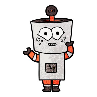 mutlu karikatür robot sallayarak Merhaba