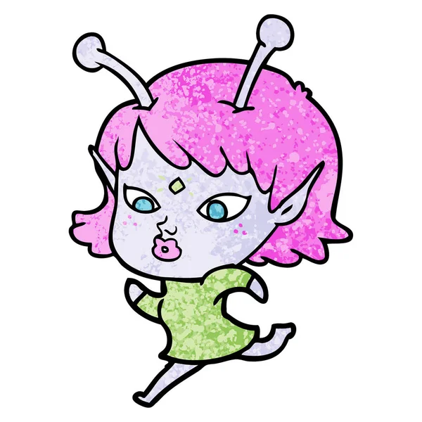 Pretty Cartoon Alien Girl Running — Stock Vector