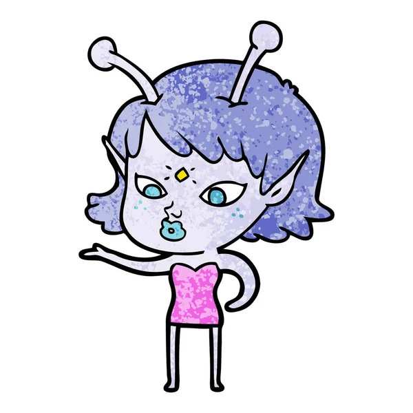 Pretty Cartoon Alien Girl — Stock Vector