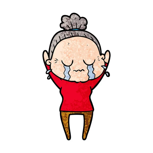 Cartoon Old Woman Crying — Stock Vector