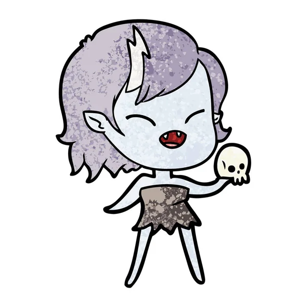 Dibujos Animados Chica Vampiro Riendo Con Cráneo — Vector de stock