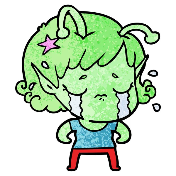 Cartoon Crying Alien Girl — Stock Vector