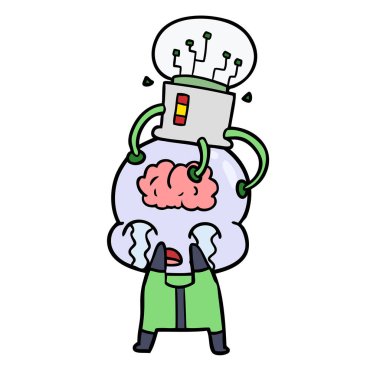 büyük beyin beyin arayüzü ile yabancı ağlıyor çizgi film