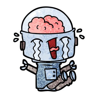 vektör çizim robot ağlıyor çizgi film