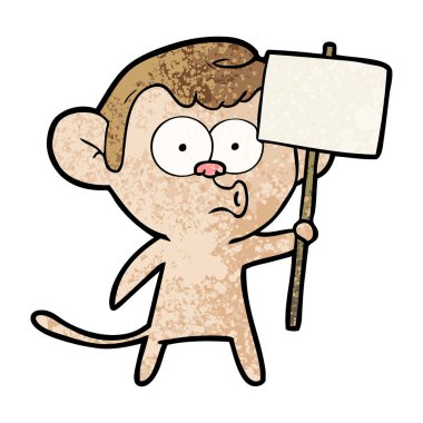 Vektör çizim karikatür maymun ile boş tahta üzerinde beyaz izole hooting