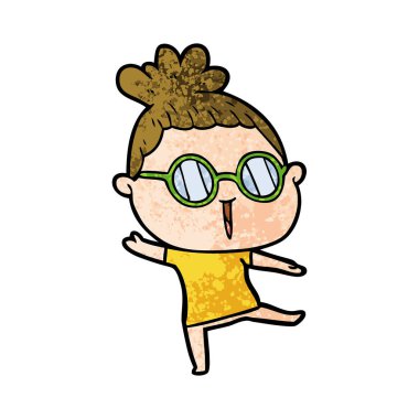 Çizgi filmdeki gözlüklü kadın.