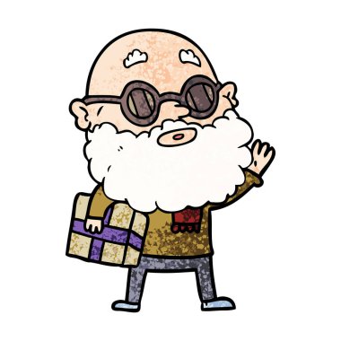 Sakal gözlüklü meraklı adam karikatür ve mevcut