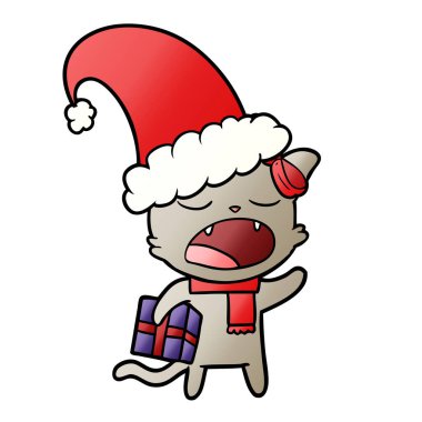 Noel hediyesi ile karikatür kedi