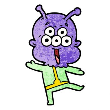 mutlu çizgi film uzaylı vektör çizim