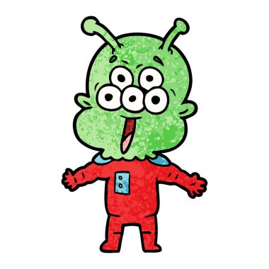 mutlu çizgi film uzaylı vektör çizim