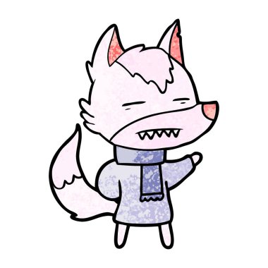 çizgi film kurt kış giysileri içinde